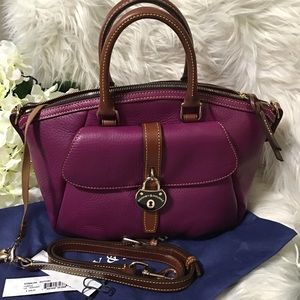 Dooney leather samba lock satchel in purple